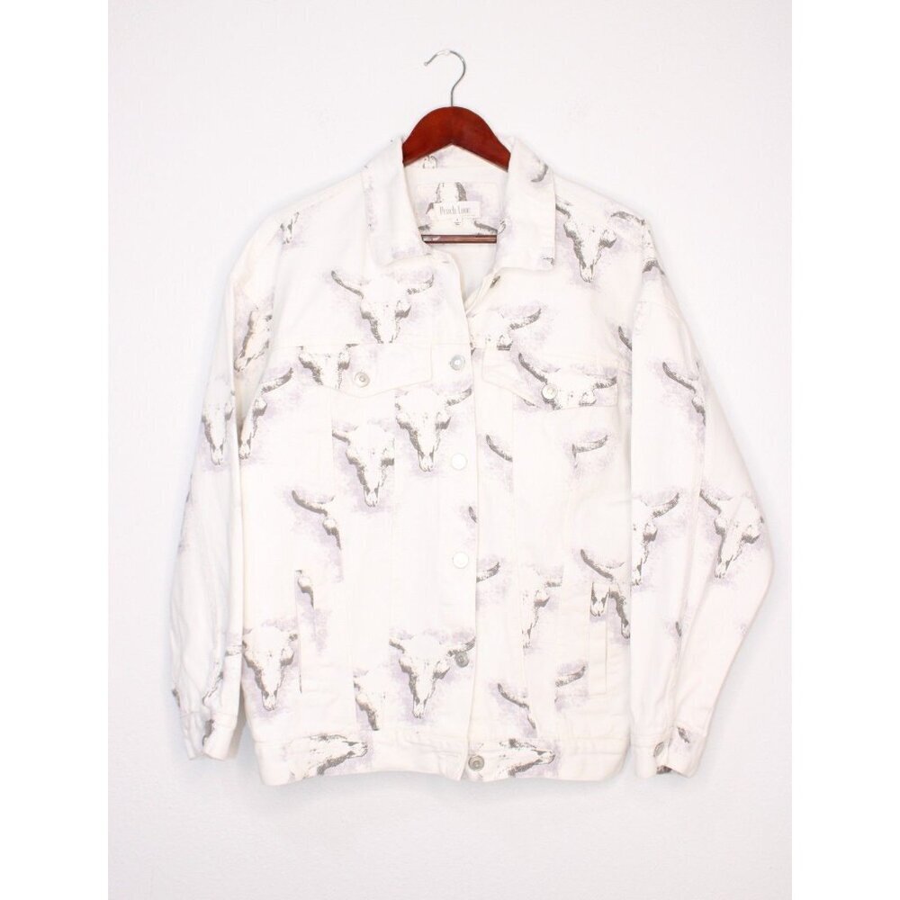 Peach Love Denim Cowgirl Skull‎ Print Women's S Western Pocketed Relaxed Fit